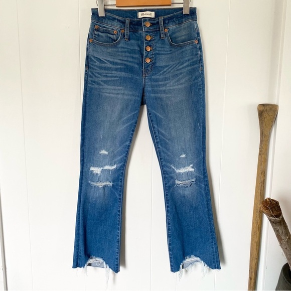 Madewell Cali Demi-Boot Jeans Bronson Wash Button-Front Edition Fly Distressed - Picture 3 of 11